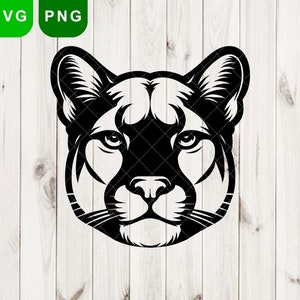 Tête de couguar svg, Svg & PNG de couguars, couguars svg, gros chat, fichier numérique, svg football, Svg visage cougar, clipart cougar, rayures cougar