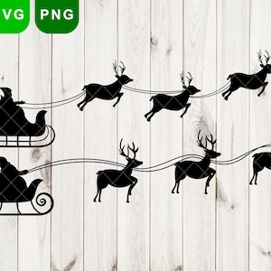 Santa claus and flying reno sleigh Christmas svg deer, Christmas svg, Santa's Sleigh SVG, cricut, Christmas scene svg, Santa SVG