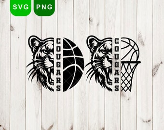 Cougars svg & png, Cougar svg, Cougars Basketball svg, Basketball png, Cougars Maskottchen svg, Cougars svg geschnittene Dateien Cricut, Schule Stolz svg