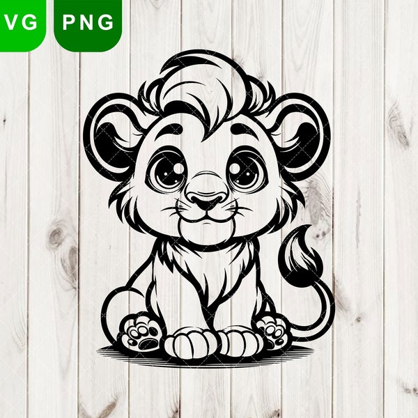 Baby Lion Svg & PNG, Cute Baby Lion Svg, Lion SVG Cute, Baby Lion, Safari Animal, Animal Svg, Baby Lion Cut File, Safari Jungle Animal Svg