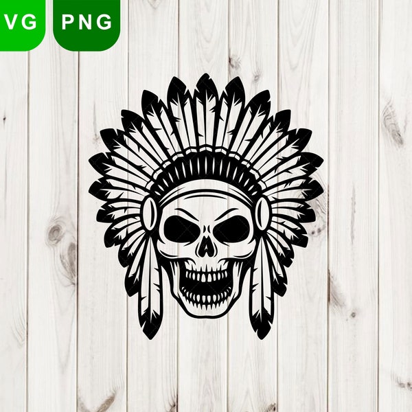 Indian Skull Svg, Indian skull in a headdress with feathers, Head Dress, .SVG .PNG Vector Clipart Digital Download Circuit Cut Cutting