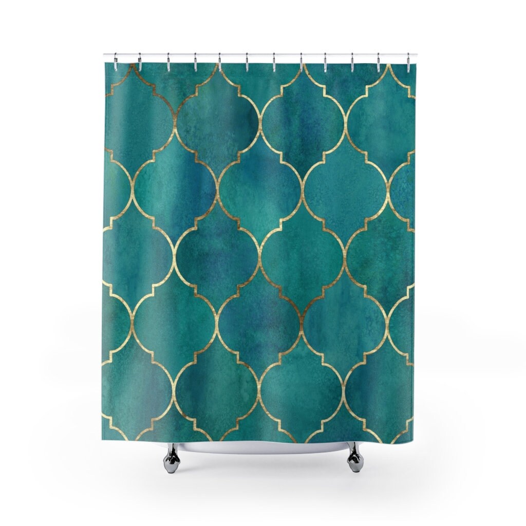 Teal and Gold Designer Shower Curtains Etsy