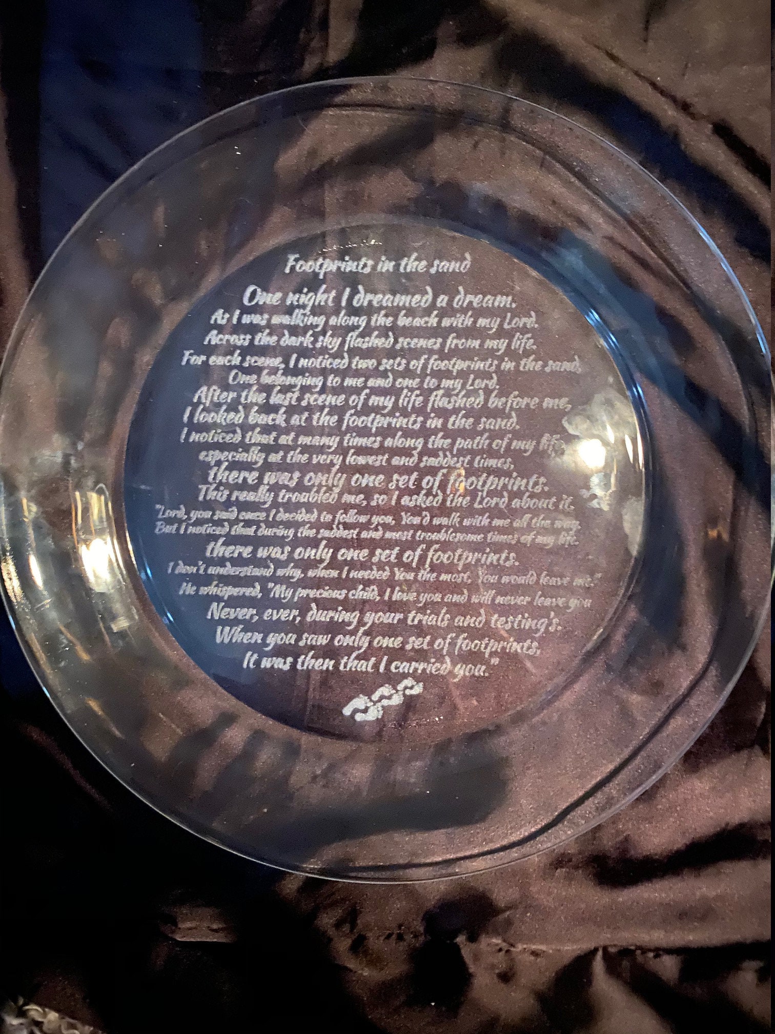 Footprints in the Sand Engraved Glass Plate Etsy