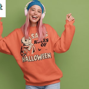 Camiseta vintage de Halloween con las reglas de Sam para pedir dulces, camiseta de Halloween, camiseta de calabaza aterradora, camiseta para Halloween