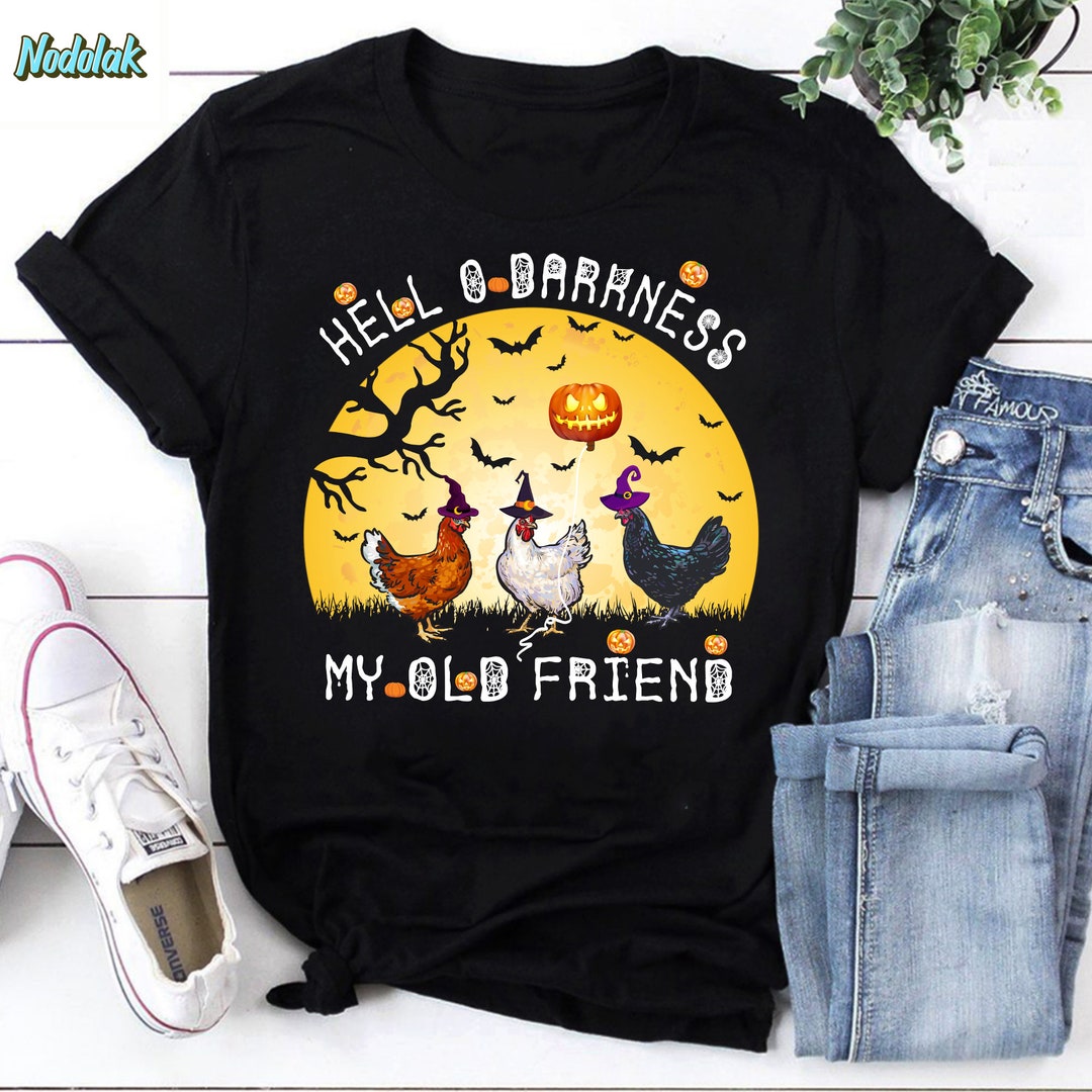 Halloween Chickens Hello Darkness My Old Friend Vintage Tshirt