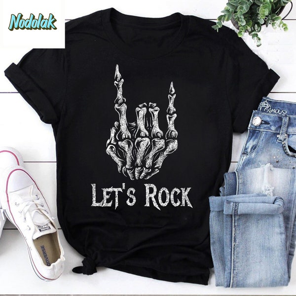 Let’s Rock Skeleton Hand Vintage T-Shirt, Let's Rock Shirt, Skeleton Shirt, Rock And Roll Shirt, Rock and Roll Skeleton Shirt