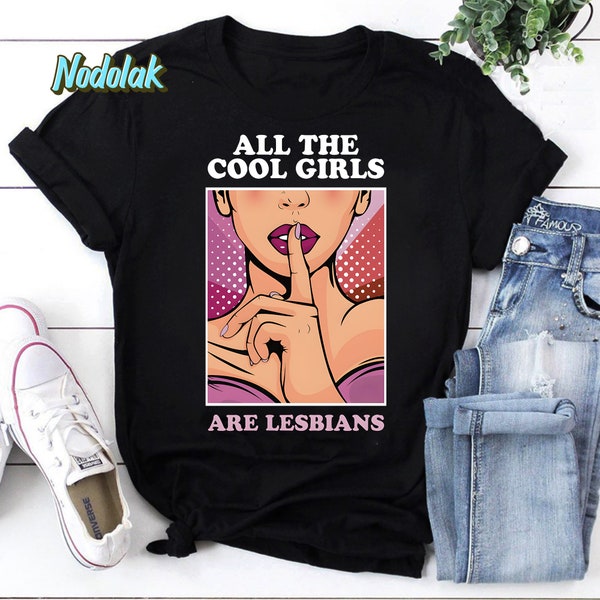 All The Cool Girls Are Lesbians Unisex Vintage T-Shirt, Busy Thinking About Girls Shirt, Lesbian Comic Shirt, Pride Month Shirt