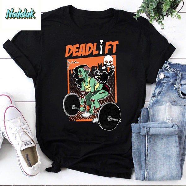 Deadlift Grappige Zombie Gewichtheffen gewichten voor Halloween Vintage T-Shirt, Lifting Zombies Shirt, Deadlift Zombie Shirt, Funny Zombie Halloween