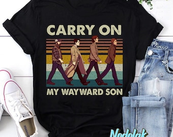 Supernatural Carry On My Wayward Son Vintage T-Shirt, Abbey Road Shirt, Supernatural Shirt, Winchester Shirt