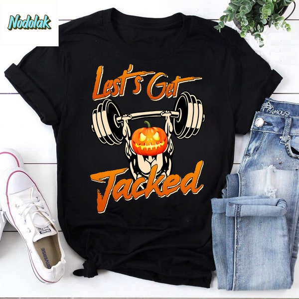 Lets Get Jacked Lustiges Halloween Gym Vintage T-Shirt, Kürbis Gym Shirt, Lustiges Kürbis Shirt, Bodybuilding Shirt, Gym Shirt