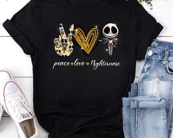 Jack Skellington Peace love Nightmare Vintage T-Shirt, The Night Before Christmas Shirt, Jack Skellington Shirt, Peace Love Shirt