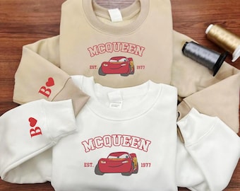Sudadera bordada de Cars de dibujos animados: cuello redondo retro inspirado en un rayo, estilo McQueen, regalo para fans de Pixar, estilo de camiseta de carreras vintage