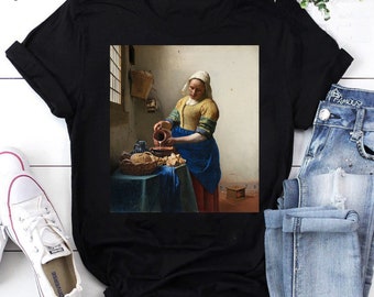 The Milkmaid Painting By Johannes Vermeer Vintage T-Shirt, The Milkmaid Shirt, Johannes Vermeer Shirt, Johannes Vermeer Artist Shirt