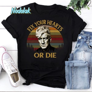 Retro Fix Your Hearts oder Die David Lynch Vintage T-Shirt, David Lynch Shirt, David Lynch Vintage, David Lynch Geschenk, Twin Peaks Fans Geschenk