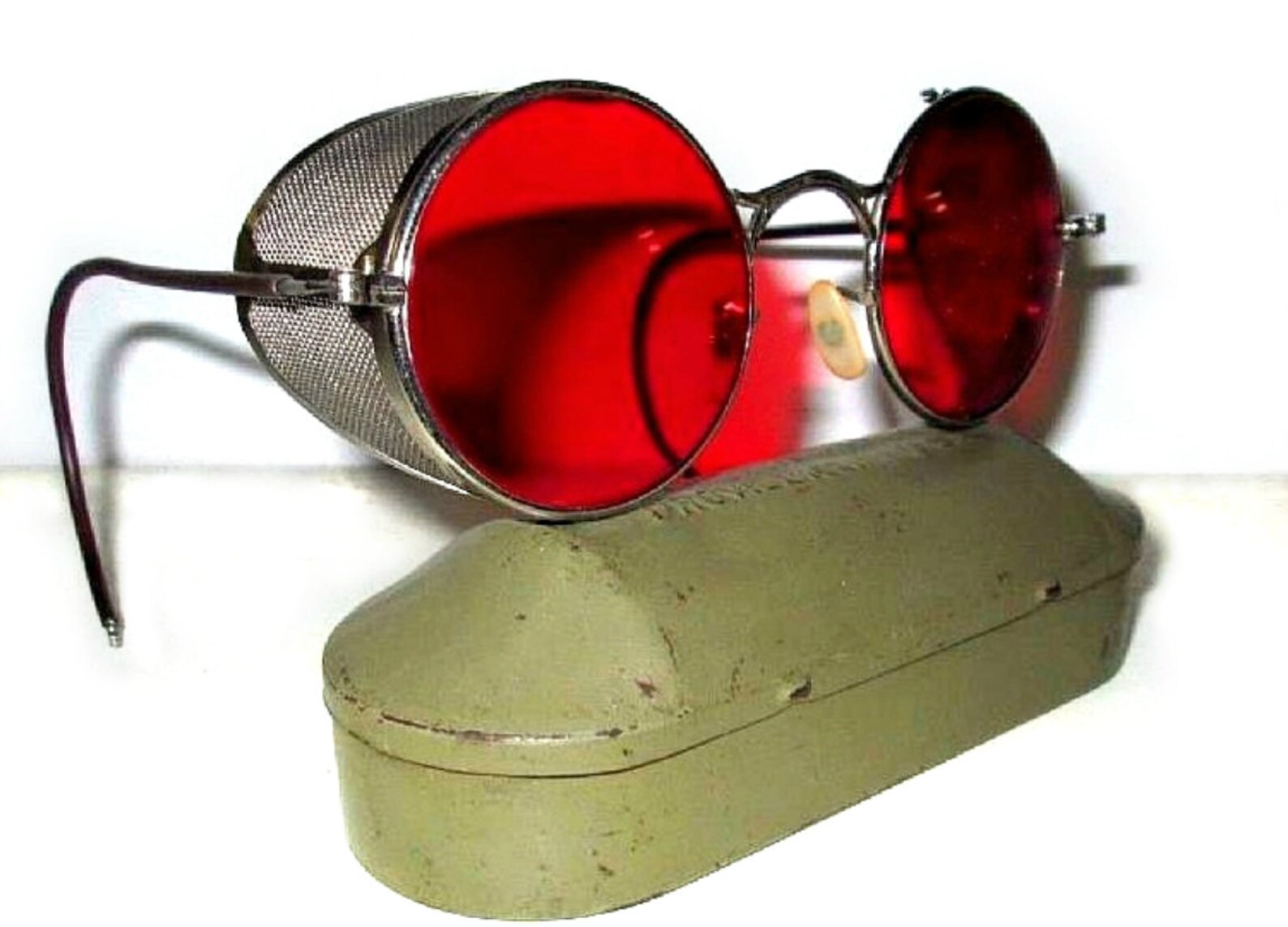 Antique Wwii Red Welsh Goggles Sunglasses Spectacles Vintage Etsy