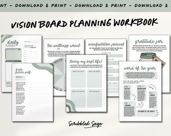 Vision Board Planner | New Year Workbook | Digital Journal | Personal Development | Manifestation | Gratitude Tracker | Habits Goals
