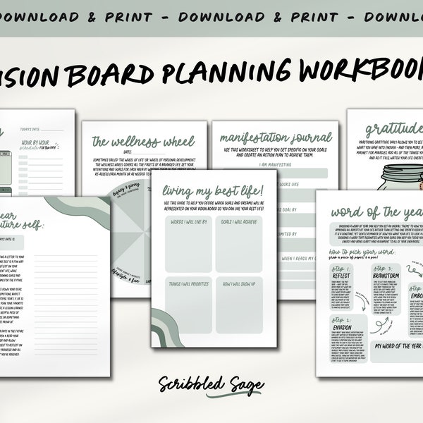 Vision Board Planner | New Year Workbook | Digital Journal | Personal Development | Manifestation | Gratitude Tracker | Habits Goals