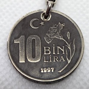 10 Lira Turkey / Keychain / Coin Keyring / Vintage Coin / Exclusive Gift / Turkish Coin / Turkey / 1997