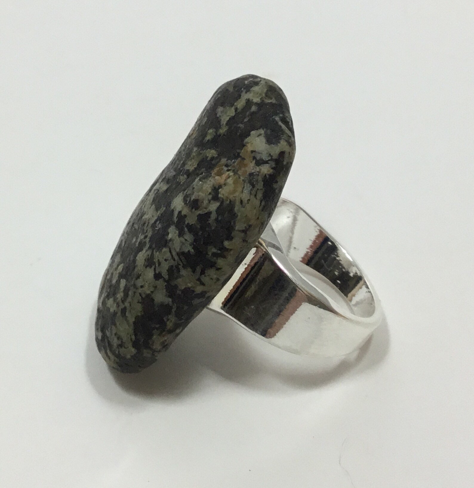 One of a kind handmade shiny pewter ring featuring a natural Etsy