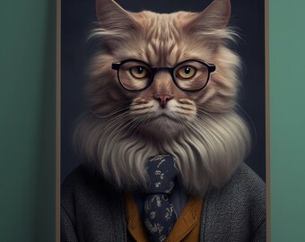 Orange Cat Portrait, Digital Download - Cat Surrealism Painting - Funny Cat Poster - Weird Cat Art Print - Funny Cat Photography