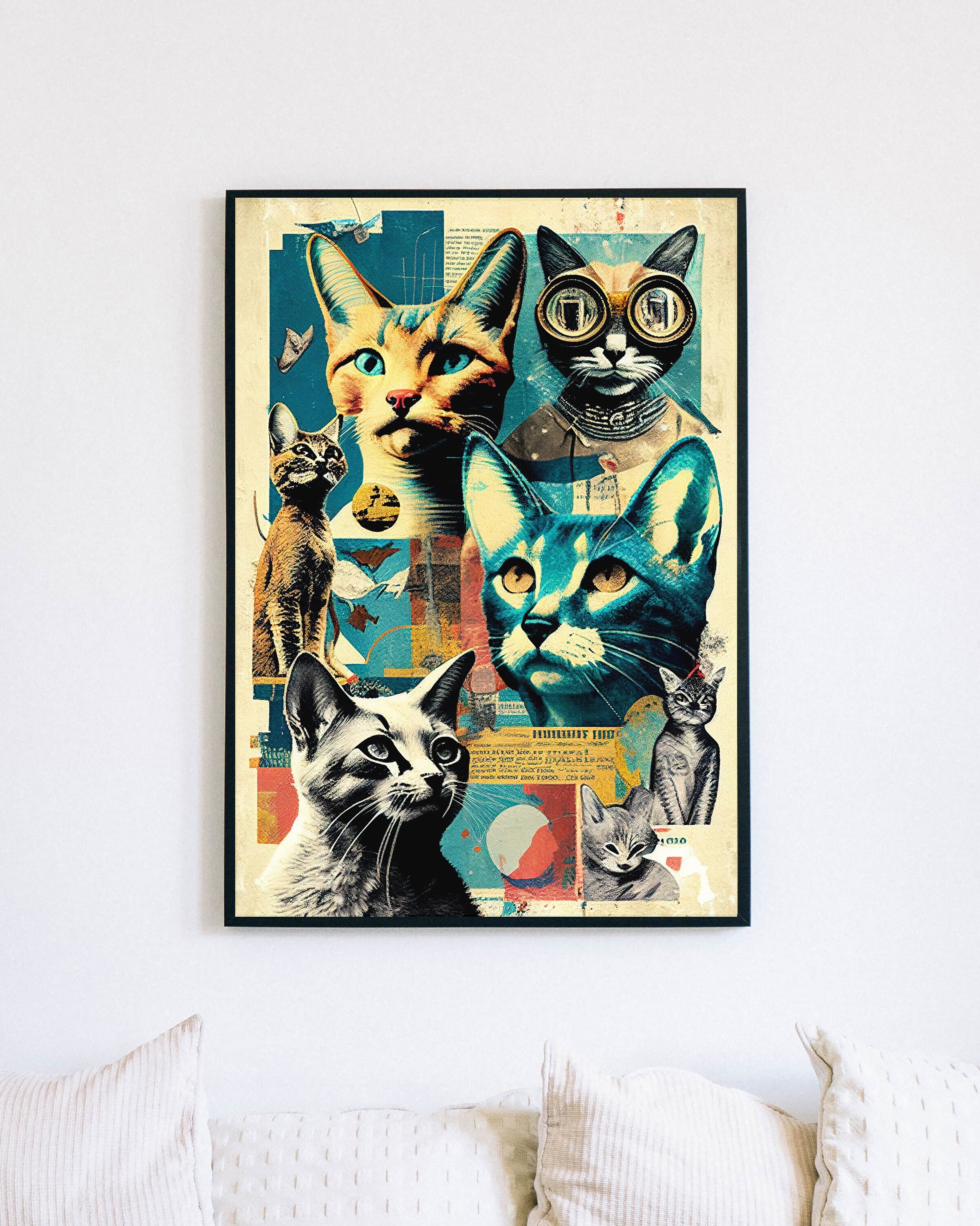 Eclectic Cat Poster, Digital Download - Weird Cat Wall Art - Art for Cat Lovers -  Absurdist Cat Art - Surrealism - Funky Cat Collage