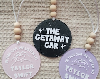 Personalised Acrylic Car Charm / Hanging Mirror Accessories / In This Car We Listen To T.S / Car Interior