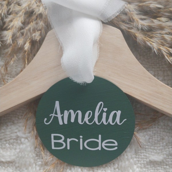 Personalised Acrylic Disc Wedding Dress Hanger Name Tags Bridesmaid Bridal Party Role Gift Ideas Keepsake Unique Maid of Honour Handpainted