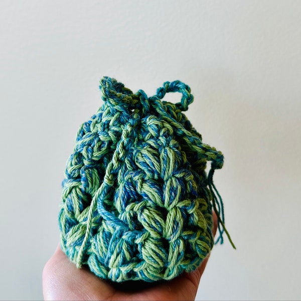 Crochet Heart motif Drawstring Bag, Handmade, Kawaii