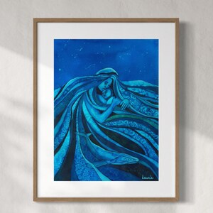De Oorspronkelijke Moeder - Kunstprint - Beperkte oplage - Vrouw met een baby in de oceaan, walvis, heilige vrouwelijke energie, spirituele kunst