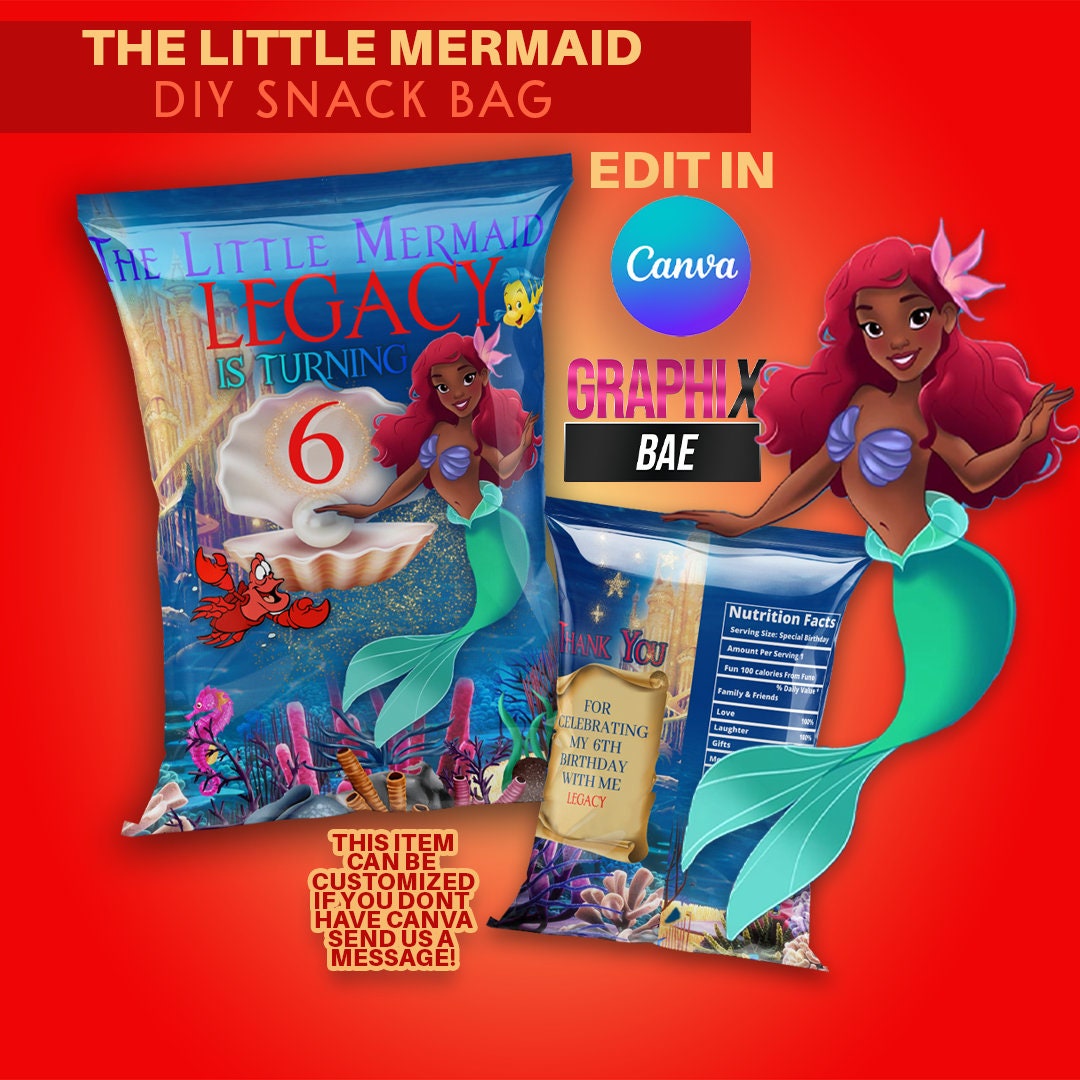 Little Mermaid Favor Bagscustom Chip Bags Black Little Etsy