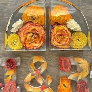5&quot;x4 Bookends and  Small Initials  Set, Wedding bouquet, Resin bookends, resin preserved bookends, Bouquet Preservation, Wedding gifts