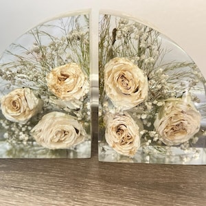 7x5&quot;  BIG Bouquet Preserved Flower Bookends set, Wedding bouquet, Resin bookends, resin preserved bookends,  Preservation, Wedding gifts