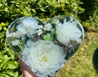 8.3Inch Large Heart Preserved Bouquet, Dried Flower Preservation, Bridal Bouquet Preservation, custom wedding keepsake, photo keepsake block