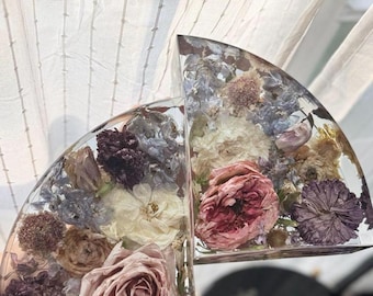 5"x4" Preserved Flower Bookends Set, funeral flowers, resin flower bookends, Bouquet Preservation,  funeral keepsake - grandparent-sibling