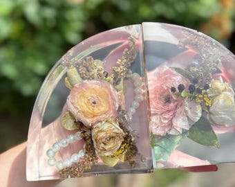 Preserved Flower Resin Bookends, Custom Floral Keepsake (5x4)