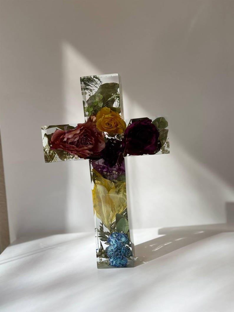 Large Dried Flower Resin Cross: Spiritual Memorial Gift (7x12”) - Etsy