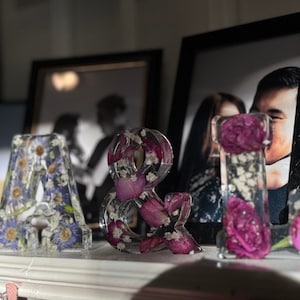 Buquê de casamento personalizado PEQUENO 4x3, preservação personalizada, letras florais, buquê de noiva em resina, letras de resina, casa, decoração, presente