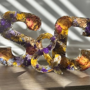 Grandes 2 iniciais e placa, presente para o casal, preservação de buquê de casamento personalizado, letras florais, buquê de noiva em resina, letras, casa, decoração