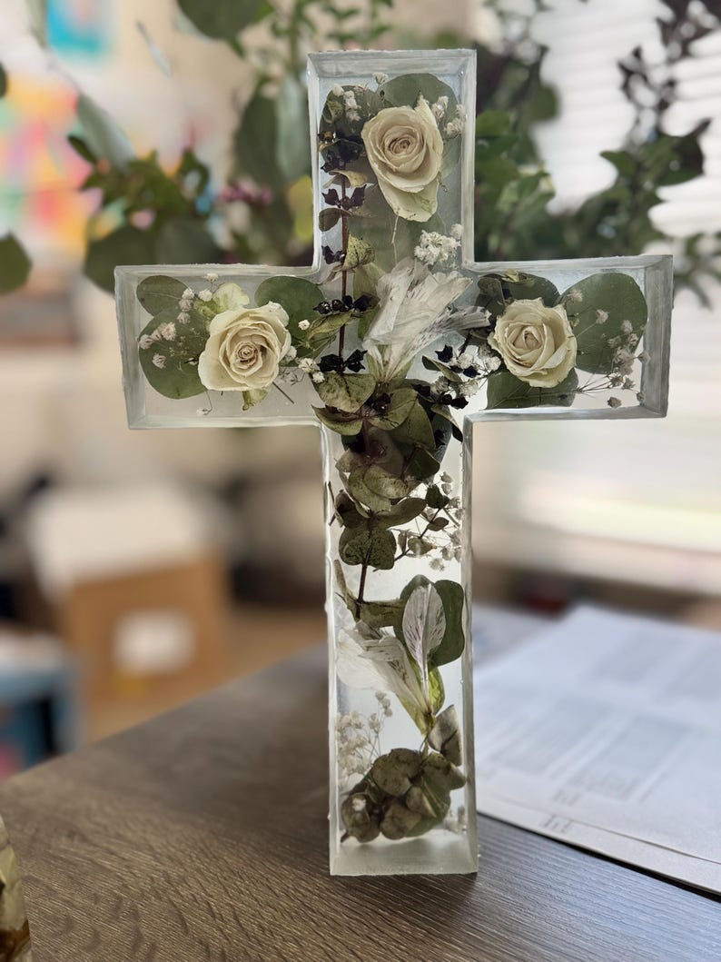 Large Dried Flower Resin Cross: Spiritual Memorial Gift (7x12”) - Etsy