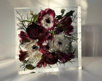 Wedding Bouquet Resin Block, Floral Keepsake, Flower Preservation