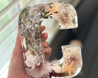 Custom Floral Resin Letter: Preserved Wedding Bouquet Initial (5x7)