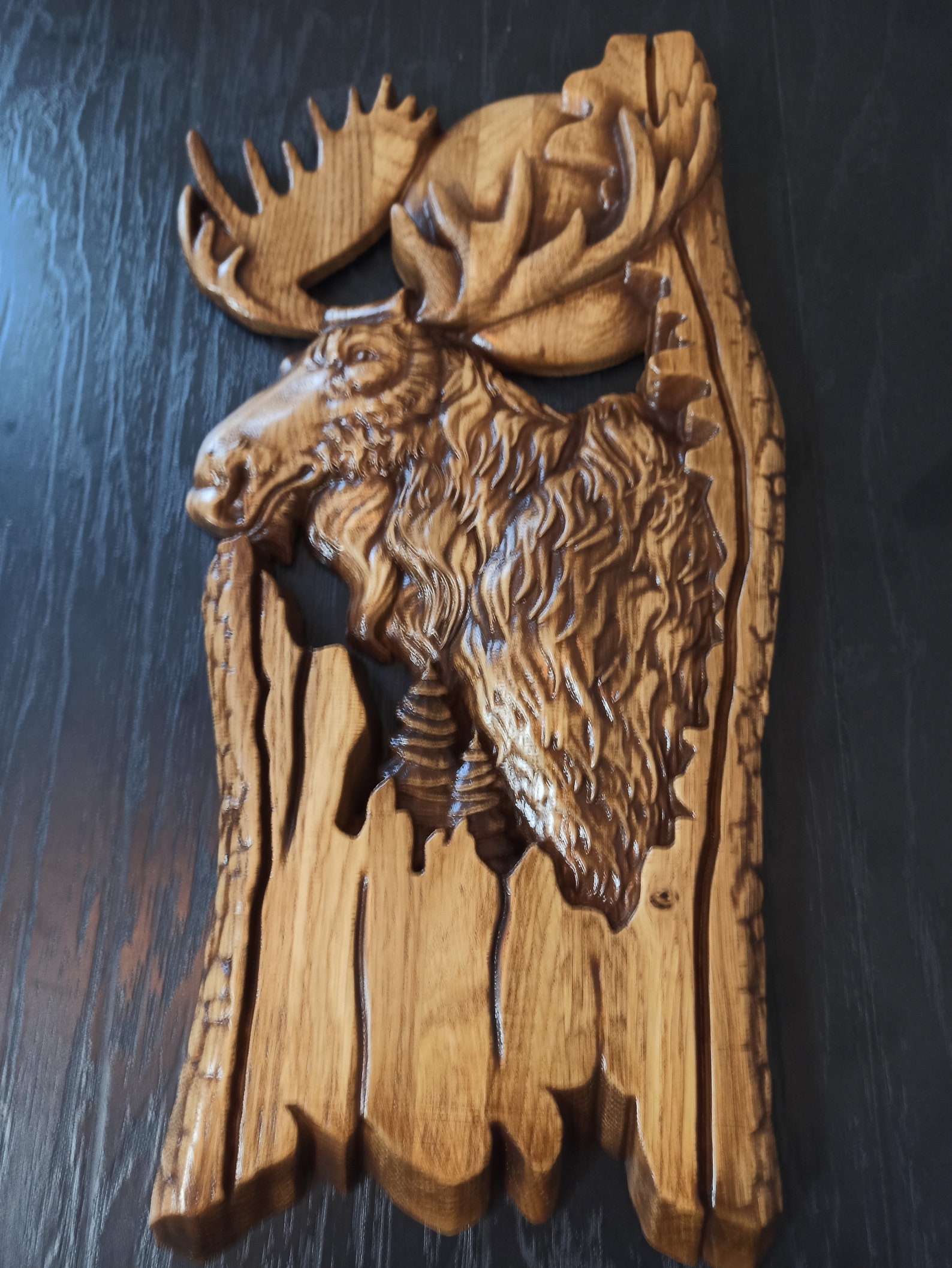 Wood carved picture ELK Etsy