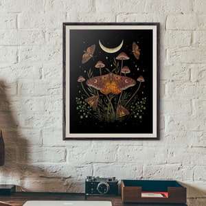 Giclée Print Poster, Autumn Light Underwings Art Prints, Original Illustration Boho Wall Decor Celestial Moon Phases Magical Moth Wicca