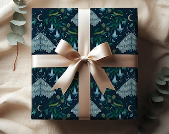 magical White angel Moth Pattern Gift Wrapping Paper Roll | Nature Holiday Forest spirit Wrap, Christmas gift