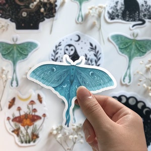 Blauwe Luna Moth Die-Cut Stickers, Nachtelijke Maan Moth sticker, Wicca, Magische Sticker, BOHO sticker, Vinyl Sticker, Scrapbooking