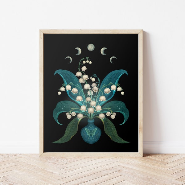 Giclée Print Poster Lily of the Valley Flower Art Print Original Illustration  February Birth Flower Magical Wall Decor, Moon Phases, Wicca