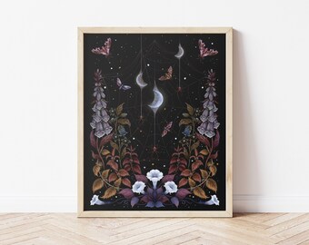 Giclée Print Poster Witch Garden Art Print Original Illustration Witchy Magical Wall Decor Night Spider Celestial Moon Wicca