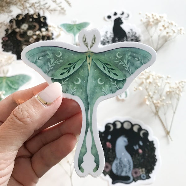 Luna Moth Die-Cut Stickers, Vinyl Sticker, Nocturnal Moon Moth sticker, Scrapbooking, Wicca