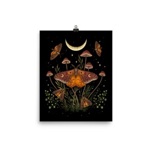 Giclée Print Poster, Autumn Light Underwings Art Prints, Original Illustration Boho Wall Decor Celestial Moon Phases Magical Moth Wicca