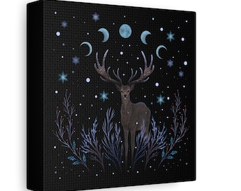 Moon Phases Deep Canvas | Matte Stretched Wall Art, magical forest spirit, witchy, spiritual, Winter holiday, peaceful and calm